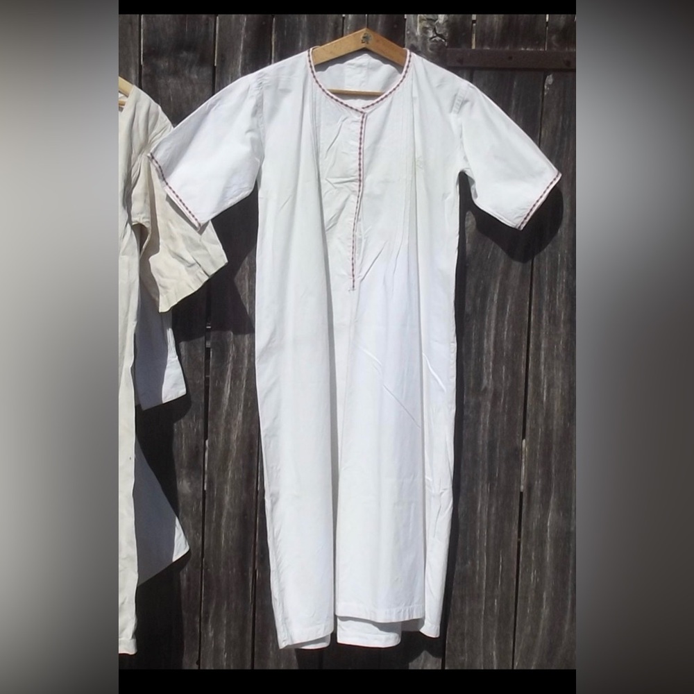 Antique, Edwardian French linen dress with red detail